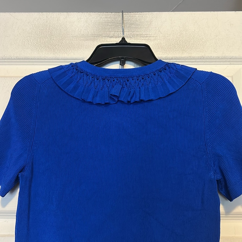 Rachel Roy Blue Ruffle Neck Top Size Small - Picture 7 of 7